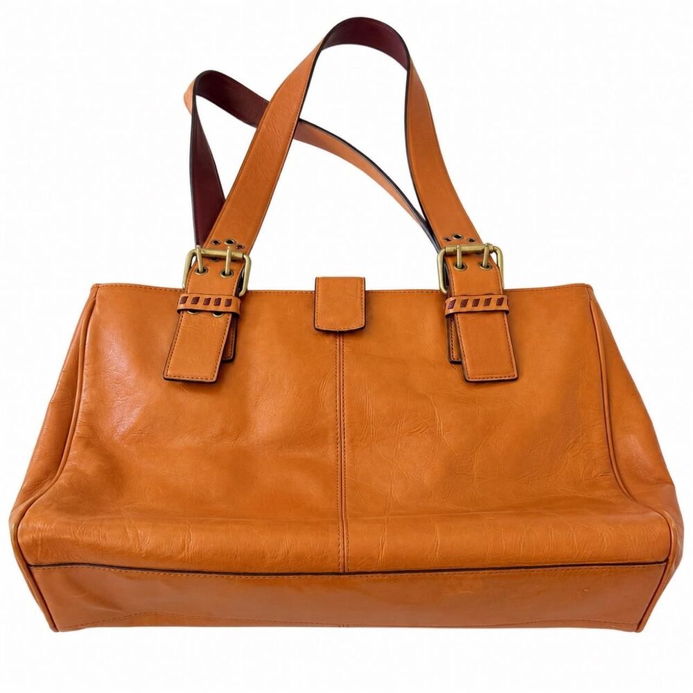Vintage Y2K Hype Tan Leather Buckle Shoulder Bag - Picture 3 of 8